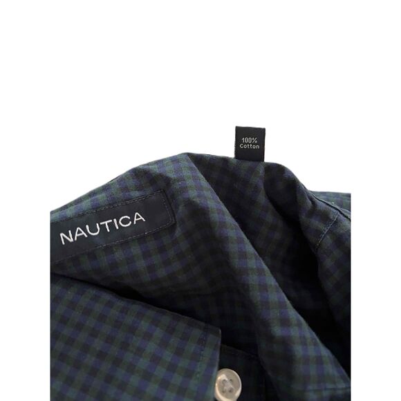 Nautica Blue Green Plaid Button Down Long Sleeve Shirt Men's Large 17.5 34/35 - Picture 8 of 10